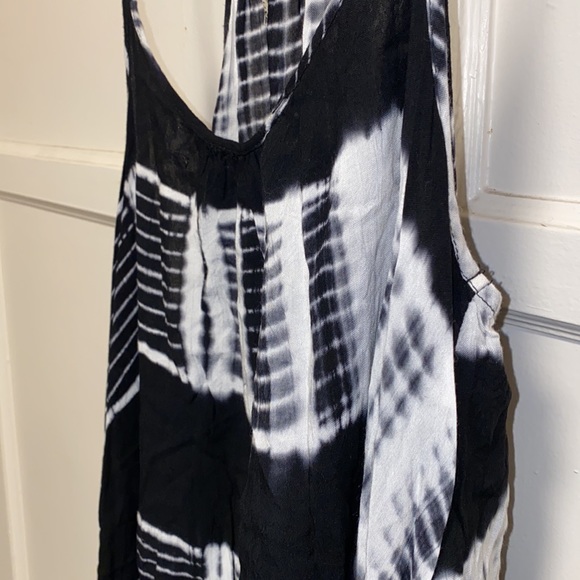 Black White Large Tie Dye Spaghetti Strap High Low Dress - Picture 12 of 13